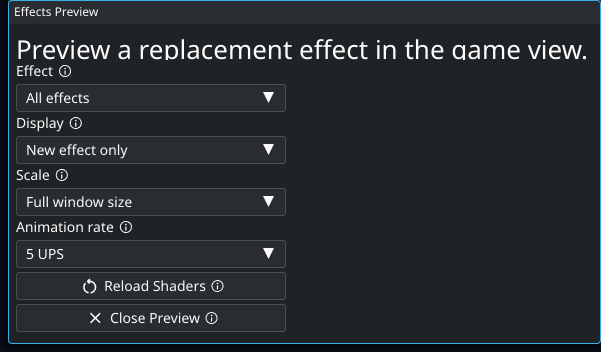 Effects preview controls. Highlighted controls: Animation rate.