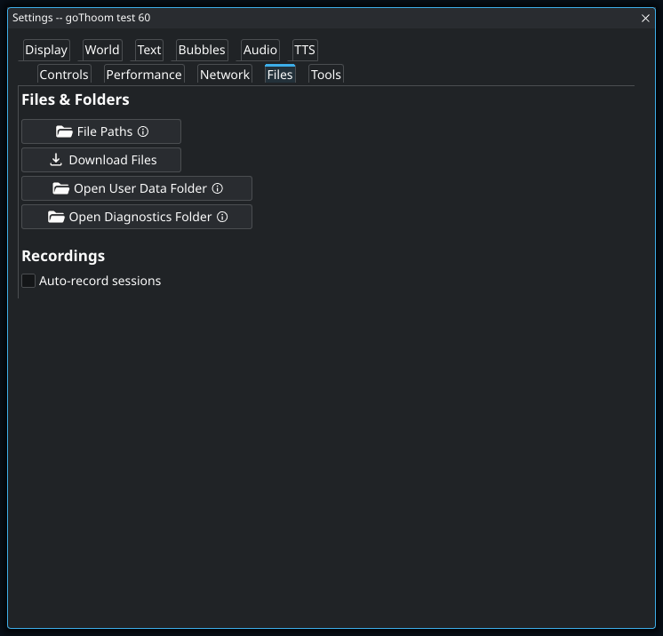 Settings: Files.