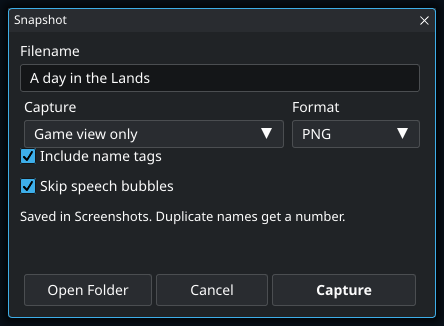 Take a screenshot. Highlighted controls: Include name tags.