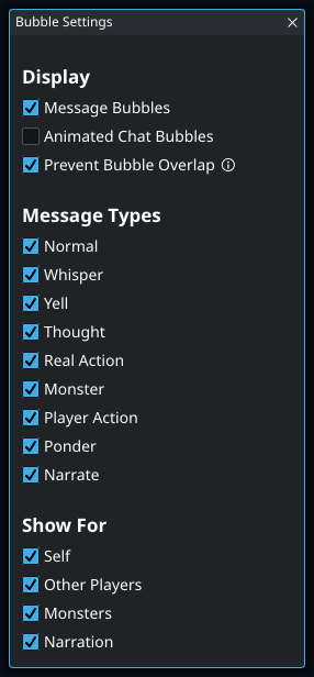 Speech bubble settings.